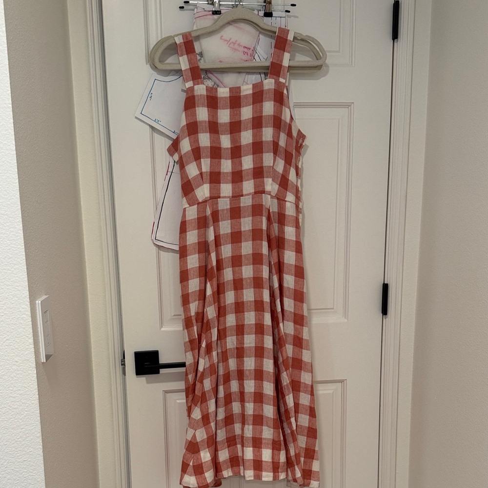 Son de flor pinafore dress in vintage pink check, size S